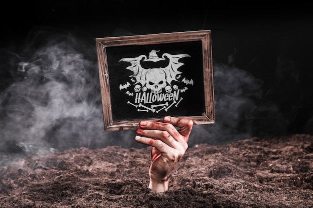 PSD slate mockup con il concetto di halloween