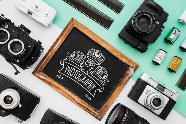 PSD slate mockup with photography concept