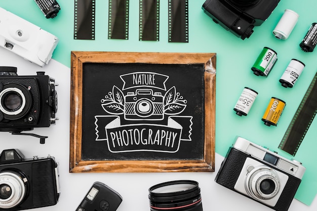 PSD slate mockup with photography concept