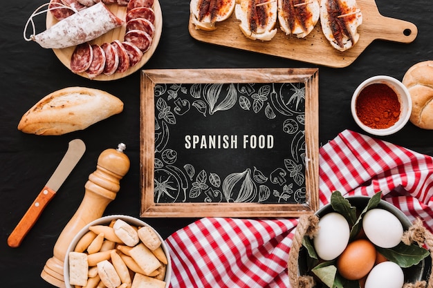 Slate mockup with traditional spanish food