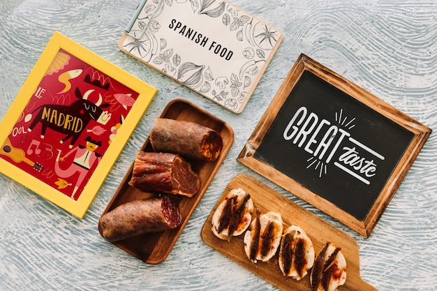 Slate mockup with traditional spanish food