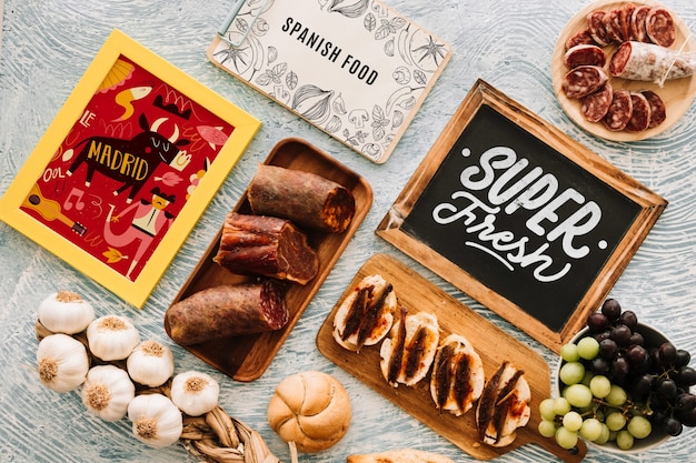 PSD slate mockup with traditional spanish food