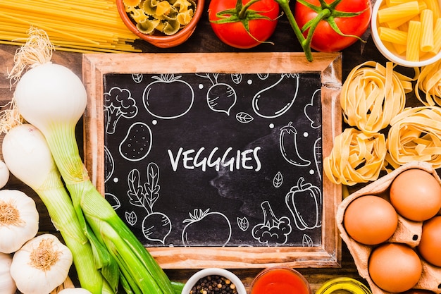 PSD slate mockup with veggie concept