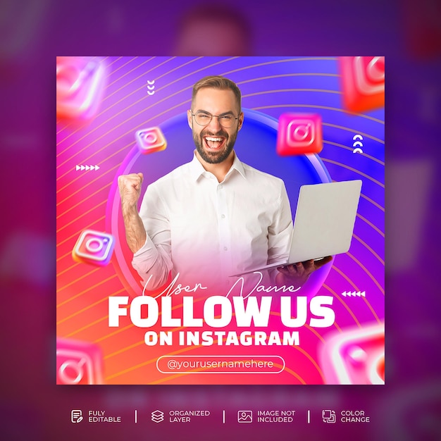 Śledź Nas Na Promocję Biznesową Na Instagramie I Szablon Kreatywnego Banera W Mediach Społecznościowych