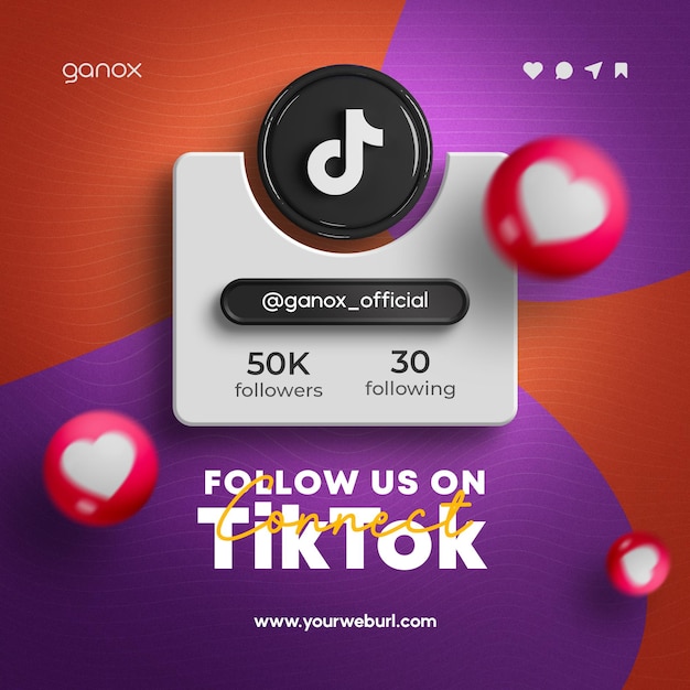 Śledź Nas W Mediach Społecznościowych Tiktok I Opublikuj Banner Renderowania 3d