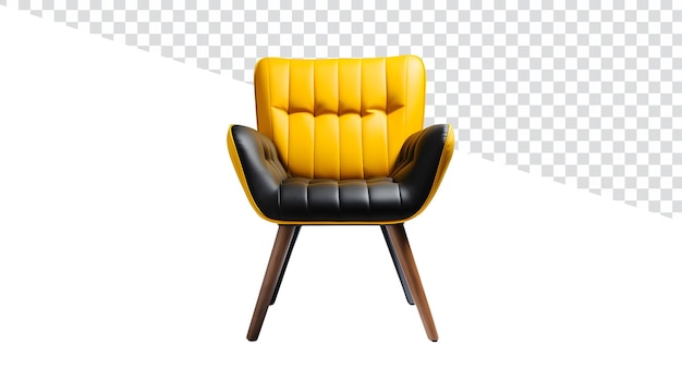sleek black and yellow chair front view product photo on transparent background