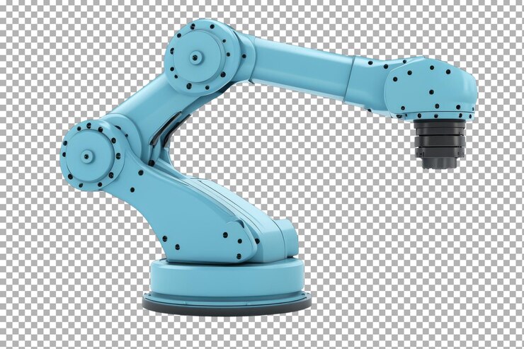 PSD a sleek blue robotic arm demonstrating precision and agility in a modern workspace