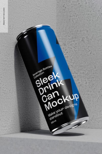 PSD sleek drink can mockup, leaned