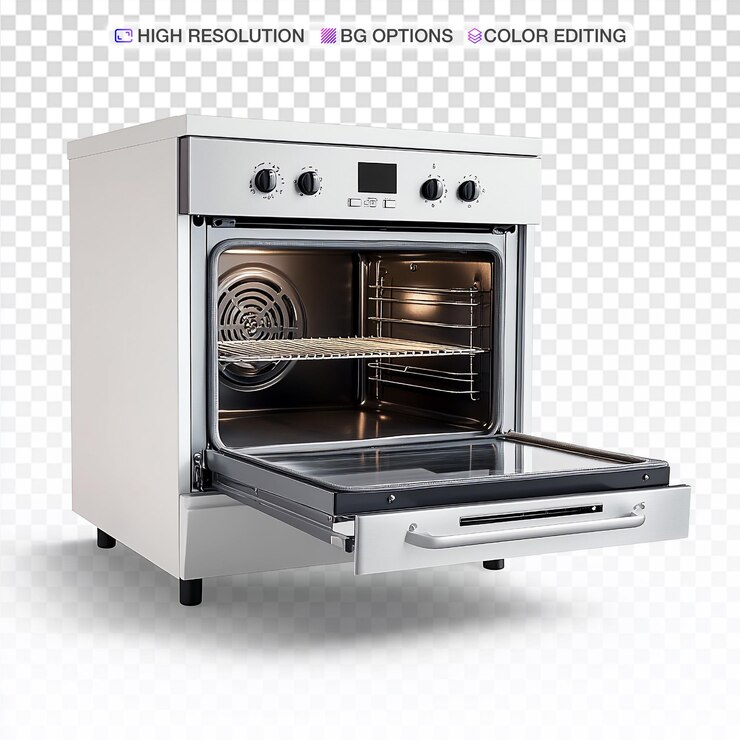 PSD sleek modern oven isolated on clean white background for advertising