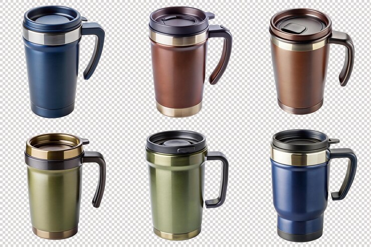 Sleek stainless steel travel mug PNG perfect for beveragethemed presentations