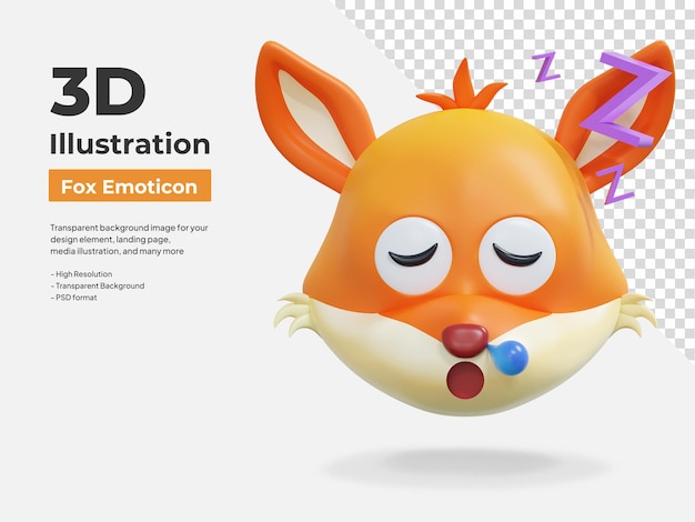 sleep fox emoticon 3d illustration