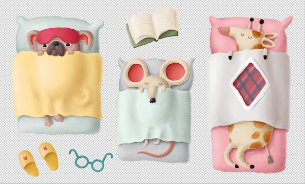 PSD sleeping animals clipart