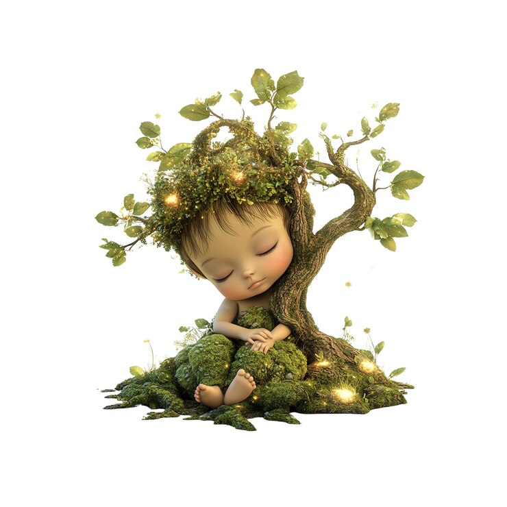 PSD sleeping baby sprout a magical 3d render of a child embracing nature