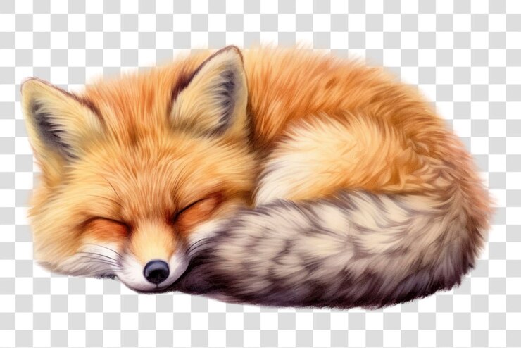 PSD sleeping fox illustration transparent background