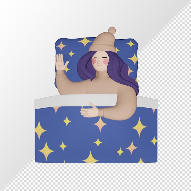 PSD sleeping girl 3d flat design character