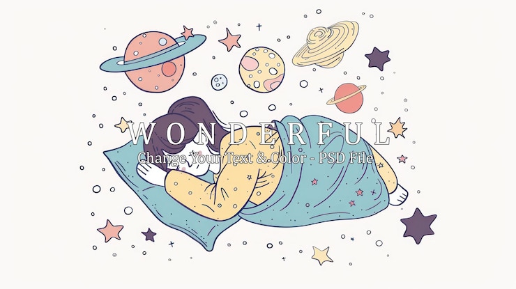 PSD sleeping girl surrounded by stars