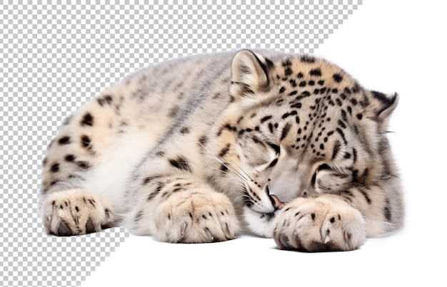 PSD leopardo delle nevi addormentato a terra