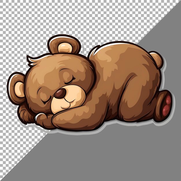 PSD sleeping teddy bear sticker style transparent background ai generated