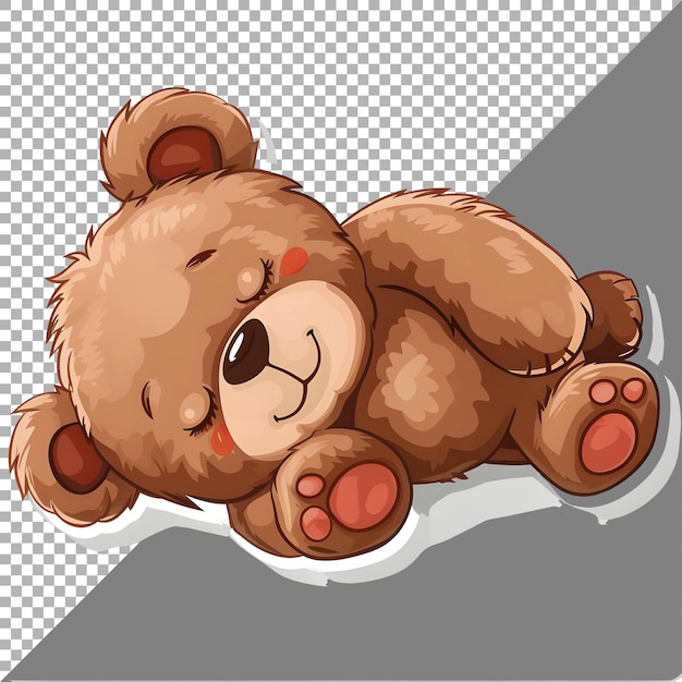 PSD sleeping teddy bear sticker style transparent background ai generated