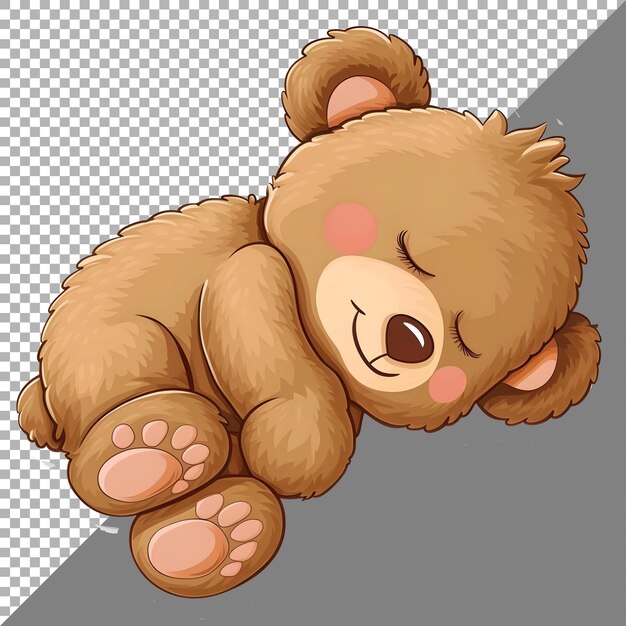 PSD sleeping teddy bear sticker style transparent background ai generated