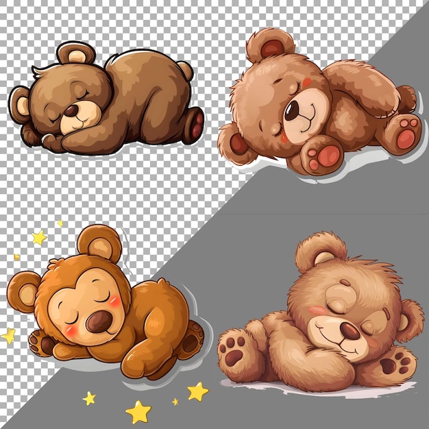 PSD sleeping teddy bear sticker style transparent background ai generated