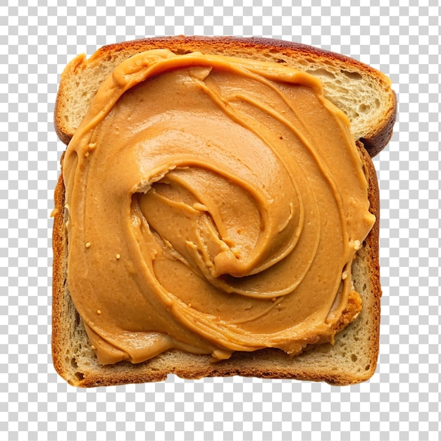 Slice of bread with peanut butter isolated on transparent background