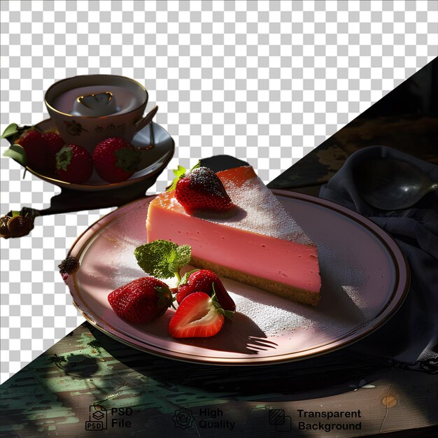 PSD Нарежь торт на тарелку, изолированную на прозрачном фоне.