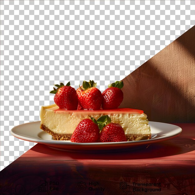 PSD slice cake into a plate isolated on transparent background