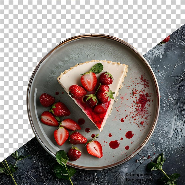 PSD slice cake into a plate isolated on transparent background
