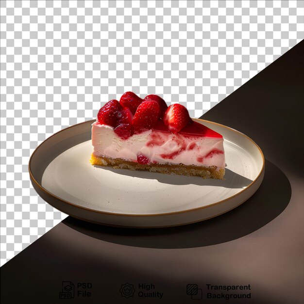 PSD slice cake into a plate isolated on transparent background