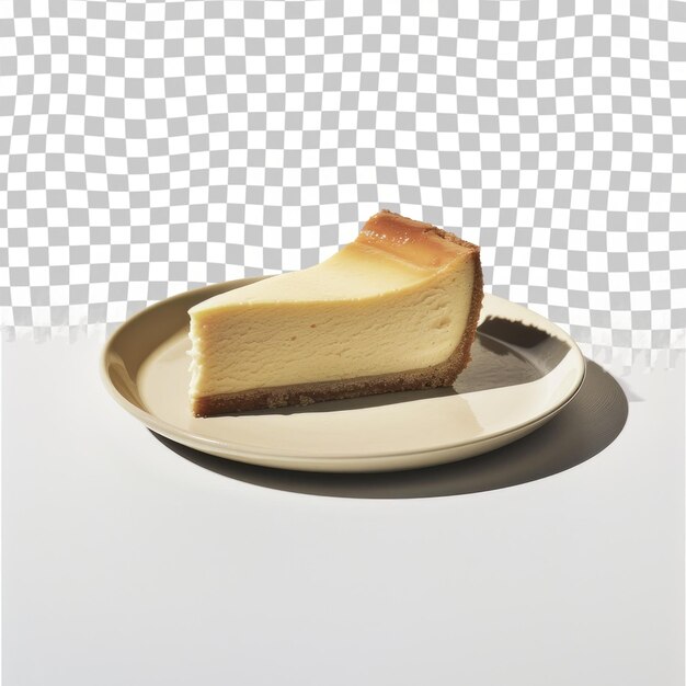 PSD una fetta di cheesecake su un piatto con un disegno quadrato sullo sfondo