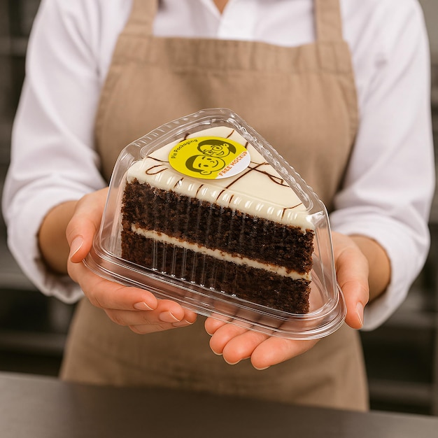 Slice of Chocolate Cake in Clear Plastic Packaging