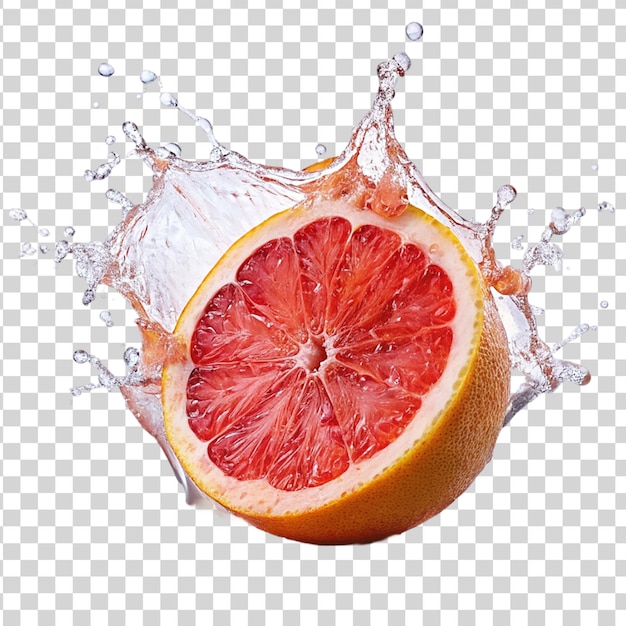 PSD slice of grapefruit juice splash isolated on transparent background