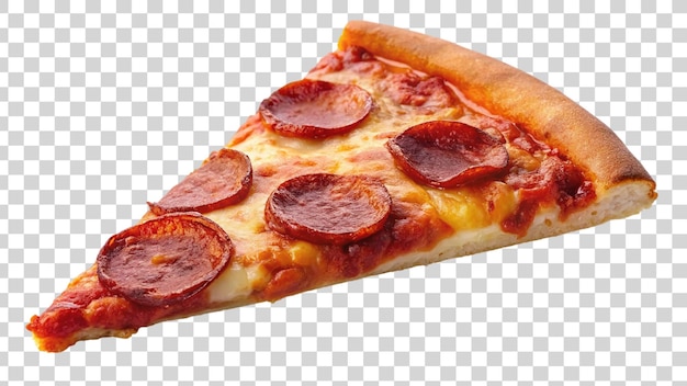 Slice of pepperoni pizza on transparent background isolated