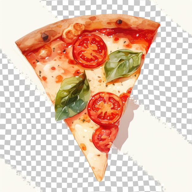 PSD a slice of pizza with tomatoes and basil on it