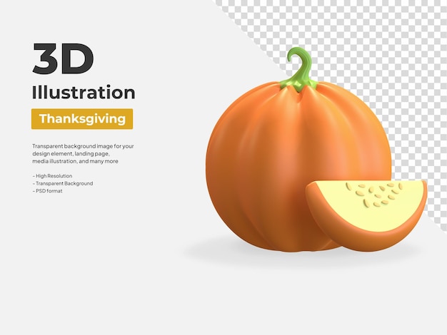 PSD slice of pumpkin thanksgiving day 3d icon illustration