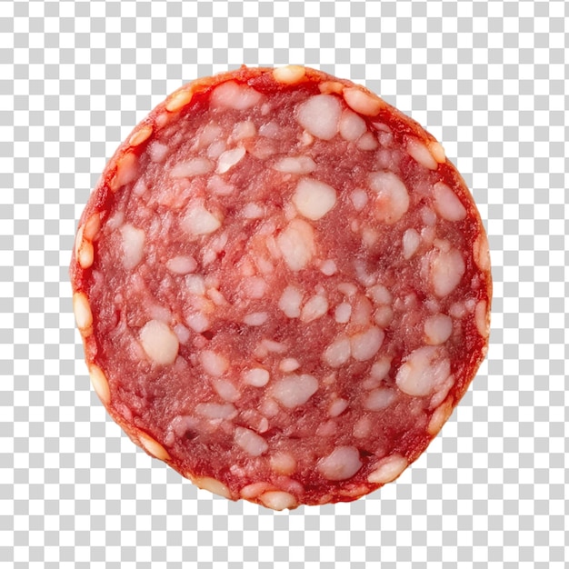 PSD slice of salami isolated on transparent background top view