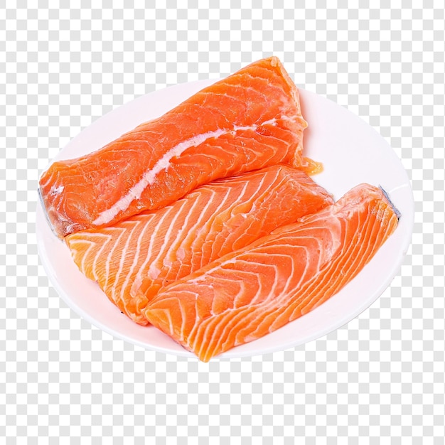 Slice van rauwe zalm geïsoleerd op een doorzichtige achtergrond