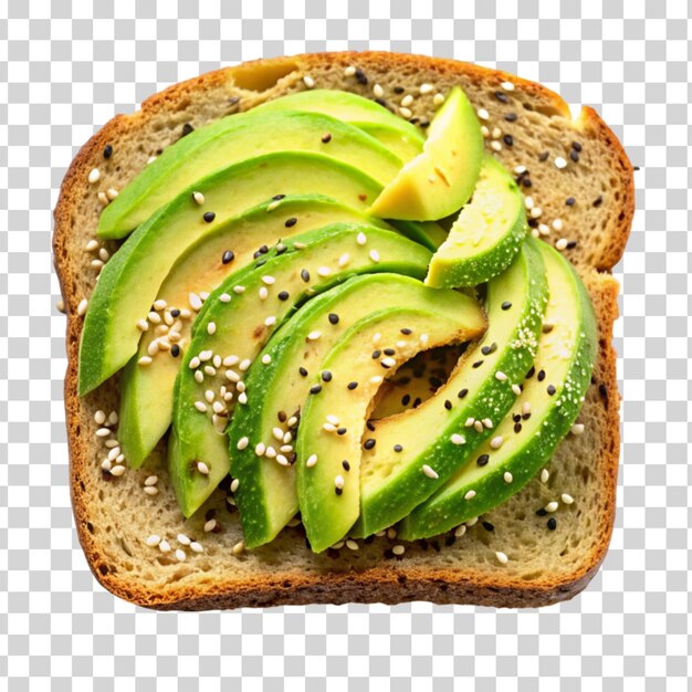 PSD sliced avocado on toast with a sprinkle of sesame seeds isolated on transparent background