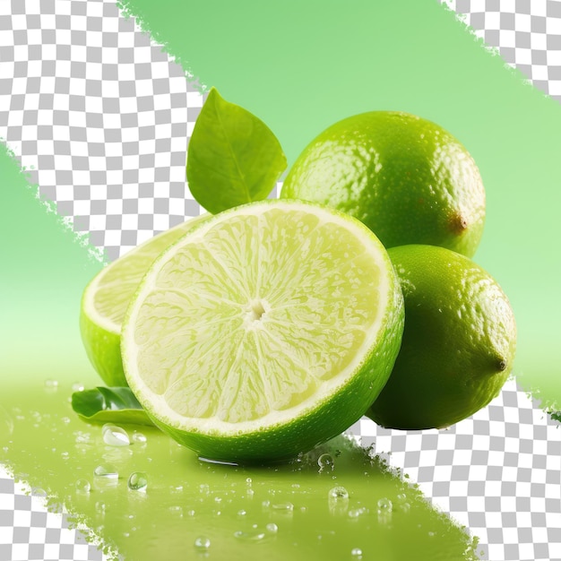 PSD sliced fresh lime fruit isolated on transparent background with water droplets