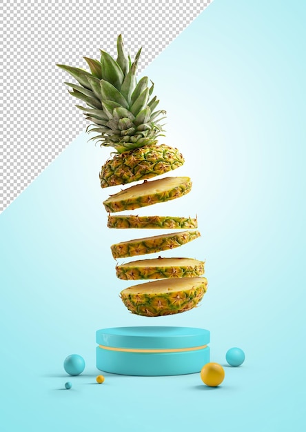 PSD mockup di ananas maturo fresco affettato