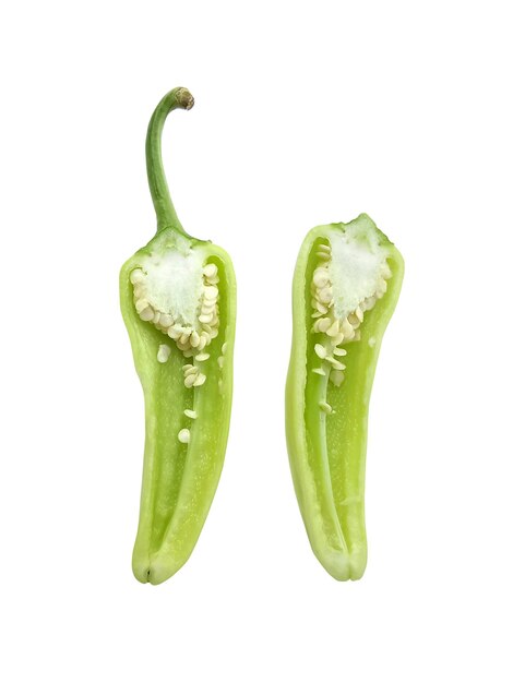 PSD sliced green hot chili peppers transparent background