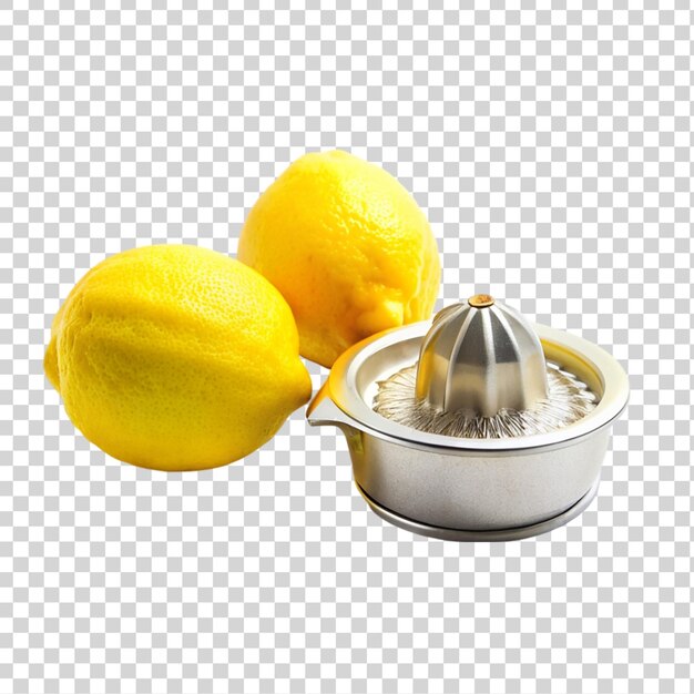 Sliced lemon and juicer isolated on a transparent background