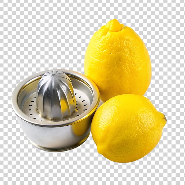 PSD sliced lemon and juicer isolated on a transparent background