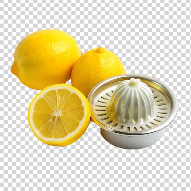 PSD sliced lemon and juicer isolated on a transparent background