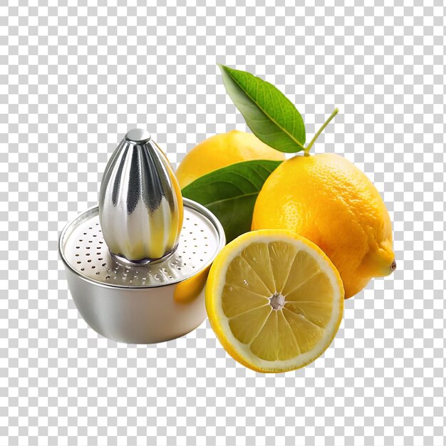 Sliced lemon and juicer isolated on a transparent background