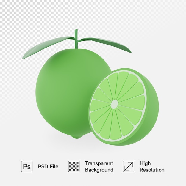 PSD sliced lime 3d illustration