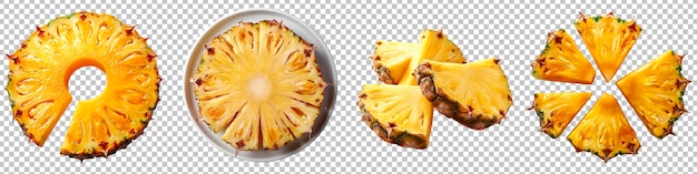 PSD sliced pineapple rings and pieces isolated on transparent background