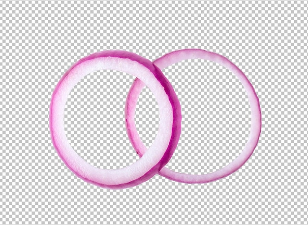 Sliced red onion rings isolated on alpha layer