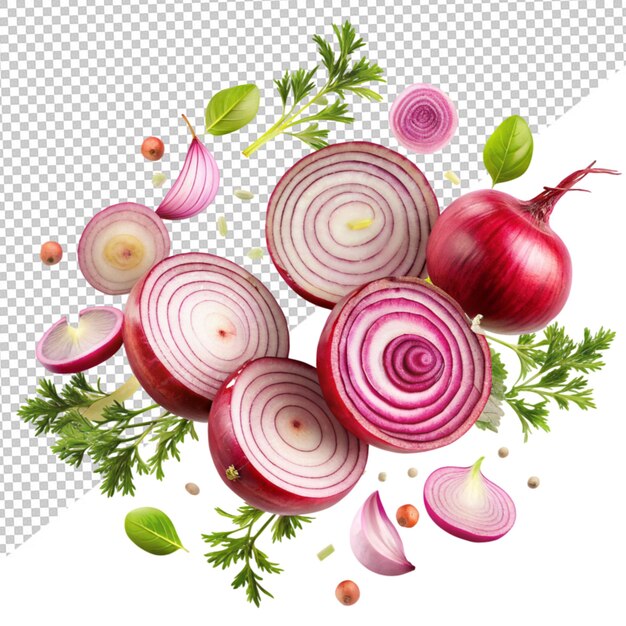 PSD sliced red onion on transparent background